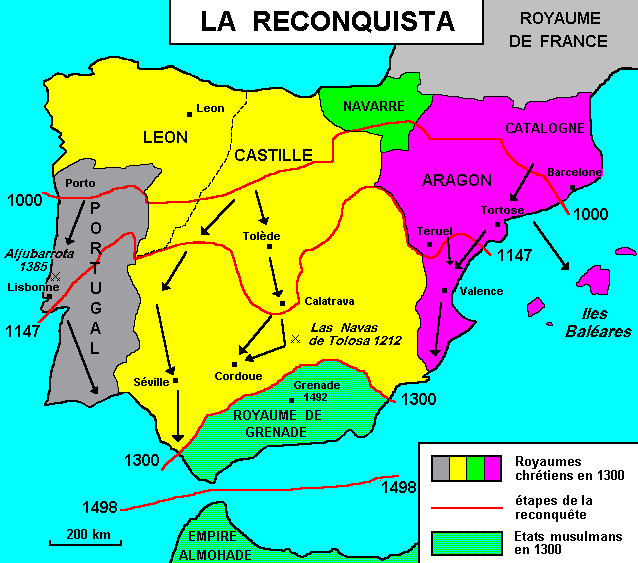 carte représentant les phases de la reconquista