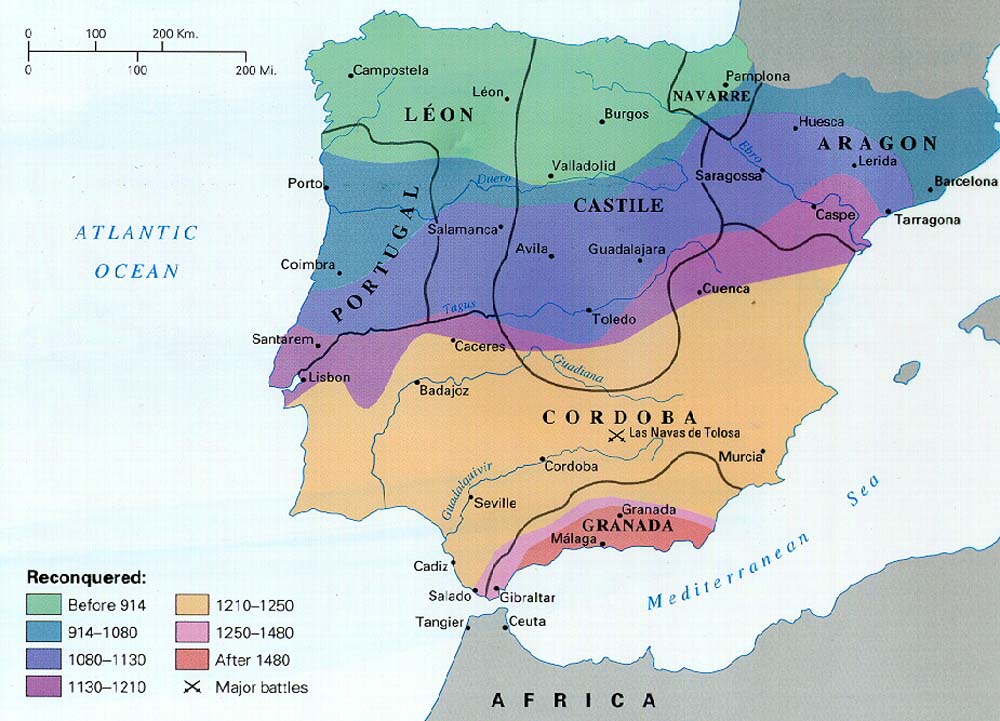 carte des phases de la reconquista